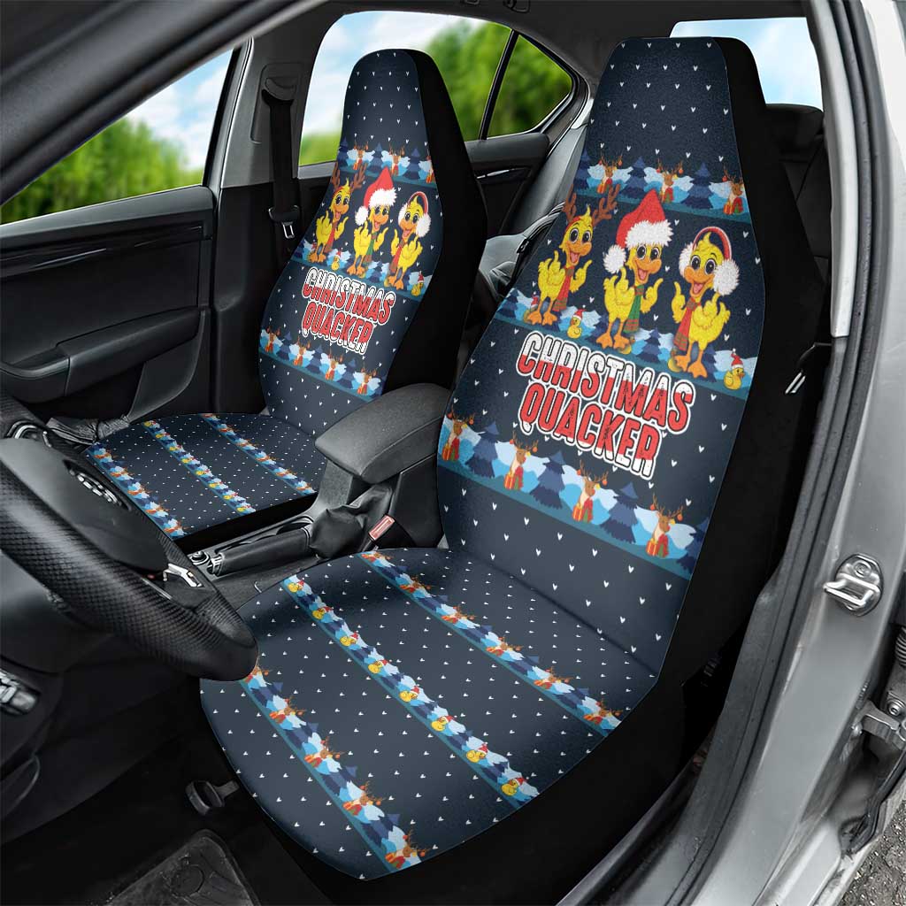 Funny Duck Characters Christmas Quacker Quote Car Seat Cover with Navy Tree Pattern Design - Wonder Print Shop
