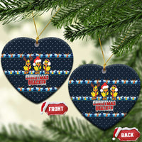Funny Duck Characters Christmas Quacker Quote Ceramic Ornament with Navy Tree Pattern Design - Wonder Print Shop