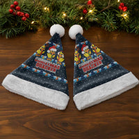 Funny Duck Characters Christmas Quacker Quote Christmas Santa Hat with Navy Tree Pattern Design - Wonder Print Shop