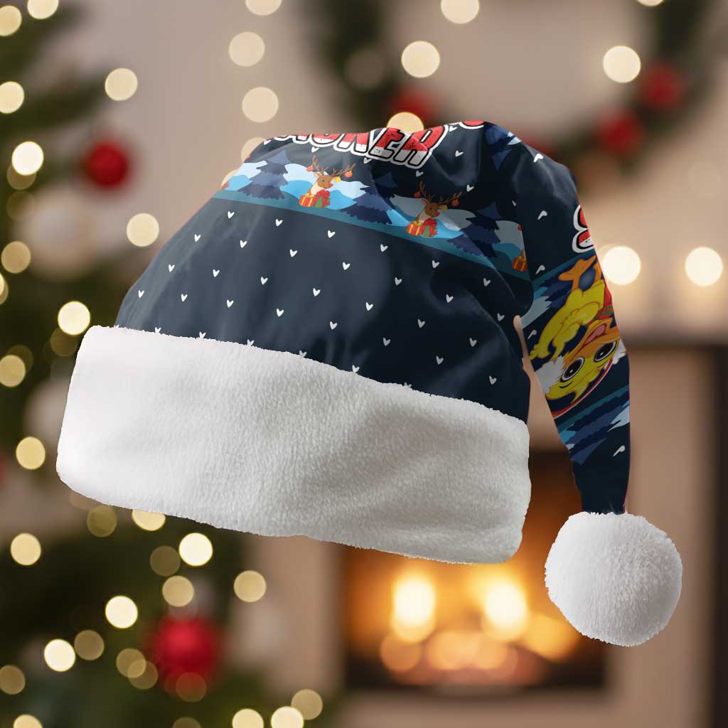 Funny Duck Characters Christmas Quacker Quote Christmas Santa Hat with Navy Tree Pattern Design - Wonder Print Shop