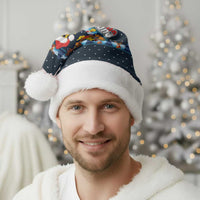 Funny Duck Characters Christmas Quacker Quote Christmas Santa Hat with Navy Tree Pattern Design - Wonder Print Shop