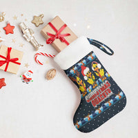 Funny Duck Characters Christmas Quacker Quote Christmas Stocking with Navy Tree Pattern Design - Wonder Print Shop