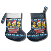 Funny Duck Characters Christmas Quacker Quote Christmas Stocking with Navy Tree Pattern Design - Wonder Print Shop