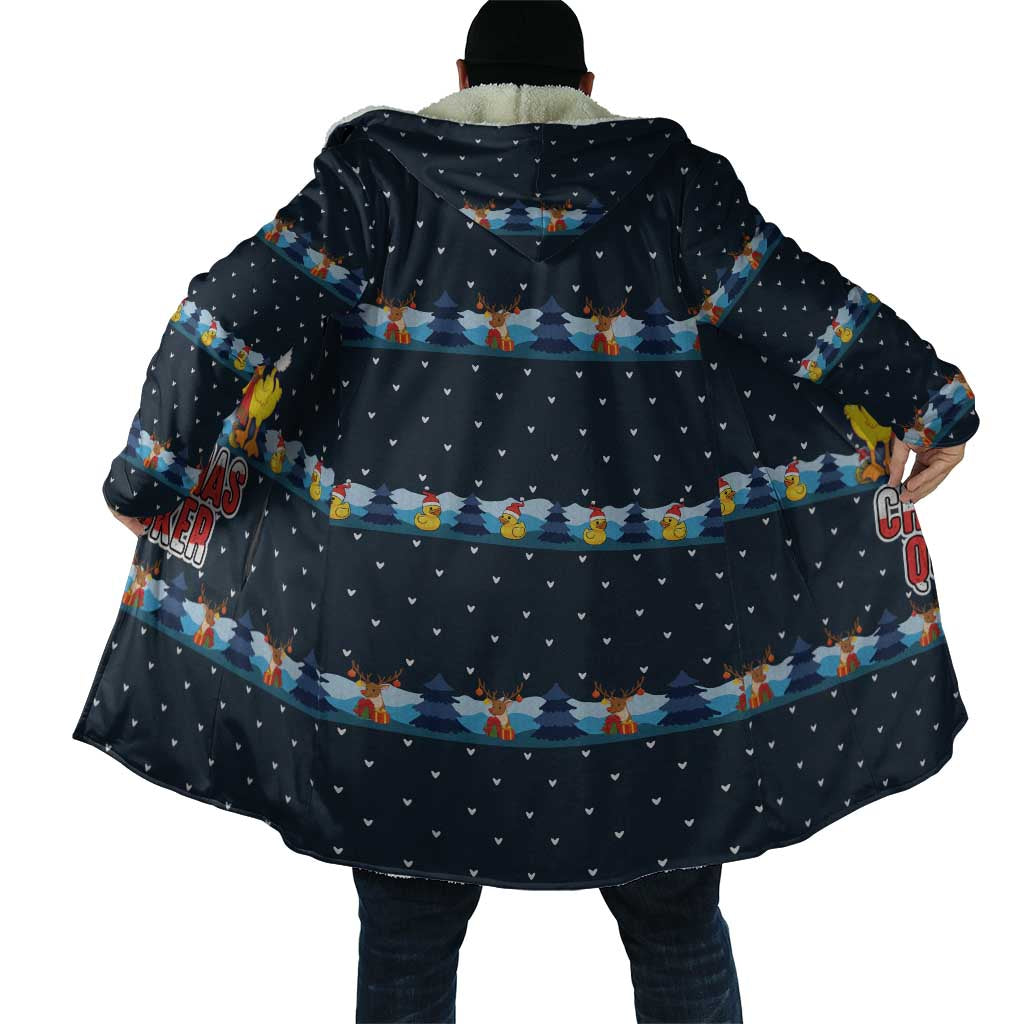 Funny Duck Characters Christmas Quacker Quote Cloak with Navy Tree Pattern Design - Wonder Print Shop