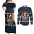 Funny Duck Characters Christmas Quacker Quote Couples Matching Off Shoulder Maxi Dress and Long Sleeve Button Shirt with Navy Tree Pattern Design - Wonder Print Shop