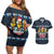 Funny Duck Characters Christmas Quacker Quote Couples Matching Off Shoulder Short Dress and Hawaiian Shirt with Navy Tree Pattern Design - Wonder Print Shop