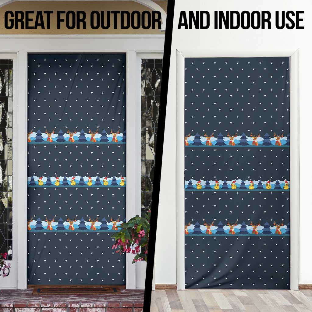 Funny Duck Characters Christmas Quacker Quote Door Cover with Navy Tree Pattern Design - Wonder Print Shop