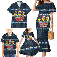 Funny Duck Characters Christmas Quacker Quote Family Matching Mermaid Dress and Hawaiian Shirt with Navy Tree Pattern Design - Wonder Print Shop