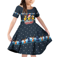 Funny Duck Characters Christmas Quacker Quote Family Matching Off Shoulder Short Dress and Hawaiian Shirt with Navy Tree Pattern Design - Wonder Print Shop