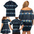 Funny Duck Characters Christmas Quacker Quote Family Matching Off Shoulder Short Dress and Hawaiian Shirt with Navy Tree Pattern Design - Wonder Print Shop