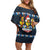 Funny Duck Characters Christmas Quacker Quote Family Matching Off Shoulder Short Dress and Hawaiian Shirt with Navy Tree Pattern Design - Wonder Print Shop