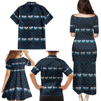 Funny Duck Characters Christmas Quacker Quote Family Matching Puletasi and Hawaiian Shirt with Navy Tree Pattern Design - Wonder Print Shop