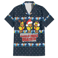 Funny Duck Characters Christmas Quacker Quote Family Matching Short Sleeve Bodycon Dress and Hawaiian Shirt with Navy Tree Pattern Design - Wonder Print Shop