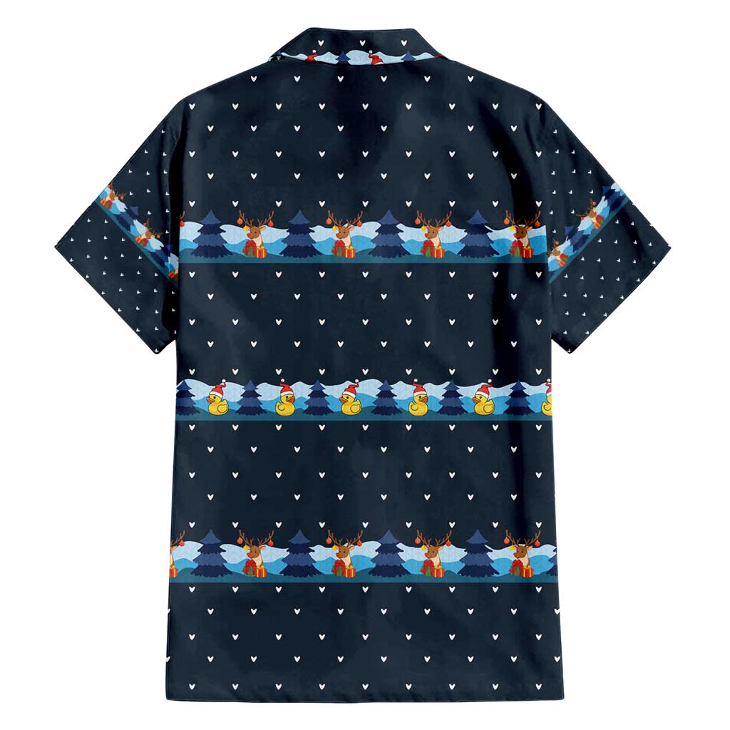 Funny Duck Characters Christmas Quacker Quote Family Matching Short Sleeve Bodycon Dress and Hawaiian Shirt with Navy Tree Pattern Design - Wonder Print Shop