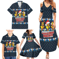 Funny Duck Characters Christmas Quacker Quote Family Matching Summer Maxi Dress and Hawaiian Shirt with Navy Tree Pattern Design - Wonder Print Shop