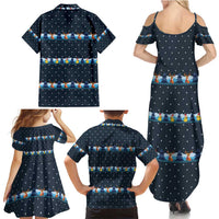 Funny Duck Characters Christmas Quacker Quote Family Matching Summer Maxi Dress and Hawaiian Shirt with Navy Tree Pattern Design - Wonder Print Shop