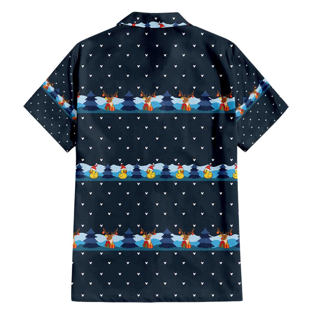 Funny Duck Characters Christmas Quacker Quote Family Matching Summer Maxi Dress and Hawaiian Shirt with Navy Tree Pattern Design - Wonder Print Shop