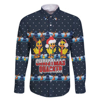 Funny Duck Characters Christmas Quacker Quote Family Matching Summer Maxi Dress and Hawaiian Shirt with Navy Tree Pattern Design - Wonder Print Shop