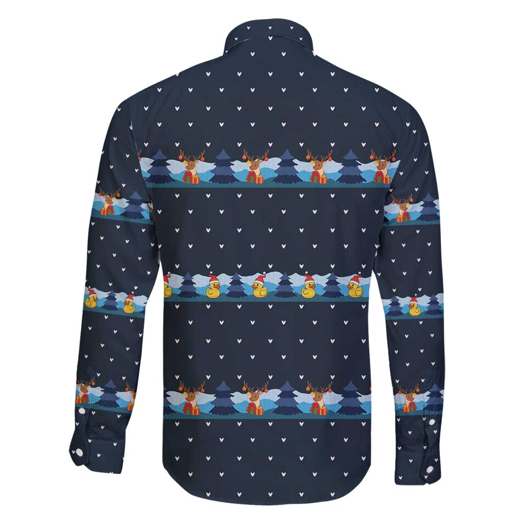 Funny Duck Characters Christmas Quacker Quote Family Matching Summer Maxi Dress and Hawaiian Shirt with Navy Tree Pattern Design - Wonder Print Shop