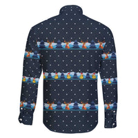 Funny Duck Characters Christmas Quacker Quote Family Matching Summer Maxi Dress and Hawaiian Shirt with Navy Tree Pattern Design - Wonder Print Shop