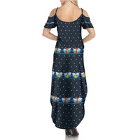 Funny Duck Characters Christmas Quacker Quote Family Matching Summer Maxi Dress and Hawaiian Shirt with Navy Tree Pattern Design - Wonder Print Shop