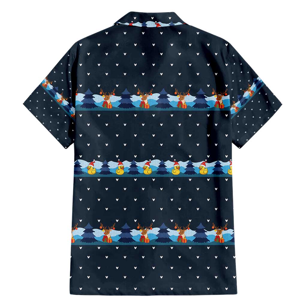 Funny Duck Characters Christmas Quacker Quote Hawaiian Shirt with Navy Tree Pattern Design - Wonder Print Shop