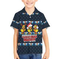 Funny Duck Characters Christmas Quacker Quote Hawaiian Shirt with Navy Tree Pattern Design - Wonder Print Shop