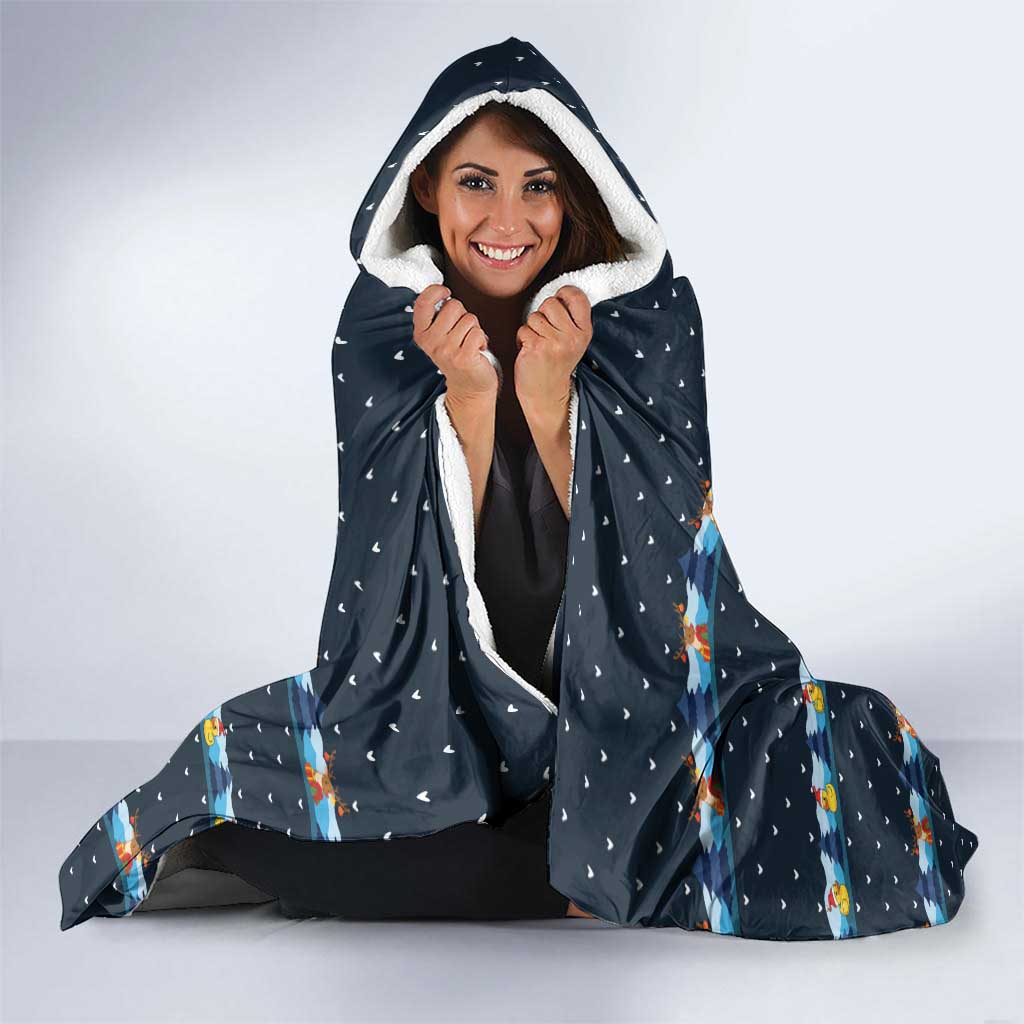 Funny Duck Characters Christmas Quacker Quote Hooded Blanket with Navy Tree Pattern Design - Wonder Print Shop