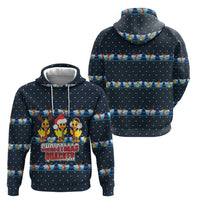Funny Duck Characters Christmas Quacker Quote Hoodie with Navy Tree Pattern Design - Wonder Print Shop