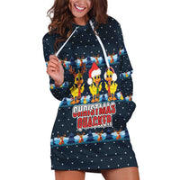 Funny Duck Characters Christmas Quacker Quote Hoodie Dress with Navy Tree Pattern Design - Wonder Print Shop