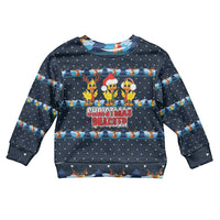 Funny Duck Characters Christmas Quacker Quote Kid Ugly Christmas Sweater with Navy Tree Pattern Design - Wonder Print Shop
