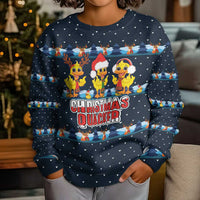 Funny Duck Characters Christmas Quacker Quote Kid Ugly Christmas Sweater with Navy Tree Pattern Design - Wonder Print Shop