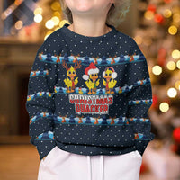 Funny Duck Characters Christmas Quacker Quote Kid Ugly Christmas Sweater with Navy Tree Pattern Design - Wonder Print Shop