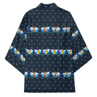 Funny Duck Characters Christmas Quacker Quote Kimono with Navy Tree Pattern Design - Wonder Print Shop