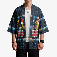 Funny Duck Characters Christmas Quacker Quote Kimono with Navy Tree Pattern Design - Wonder Print Shop