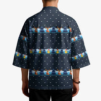 Funny Duck Characters Christmas Quacker Quote Kimono with Navy Tree Pattern Design - Wonder Print Shop