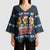Funny Duck Characters Christmas Quacker Quote Kimono Sleeve Blouse with Navy Tree Pattern Design - Wonder Print Shop