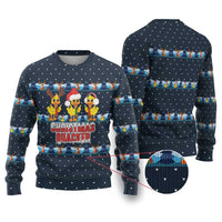 Funny Duck Characters Christmas Quacker Quote Ugly Christmas Sweater with Navy Tree Pattern Design - Wonder Print Shop