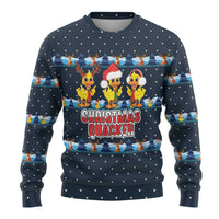 Funny Duck Characters Christmas Quacker Quote Ugly Christmas Sweater with Navy Tree Pattern Design - Wonder Print Shop