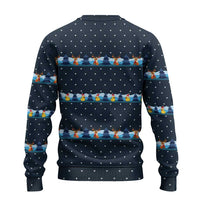 Funny Duck Characters Christmas Quacker Quote Ugly Christmas Sweater with Navy Tree Pattern Design - Wonder Print Shop