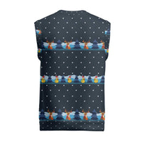 Funny Duck Characters Christmas Quacker Quote Christmas Knitted V-Neck Vest with Navy Tree Pattern Design - Wonder Print Shop