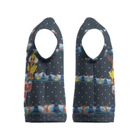 Funny Duck Characters Christmas Quacker Quote Christmas Knitted V-Neck Vest with Navy Tree Pattern Design - Wonder Print Shop