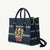 Funny Duck Characters Christmas Quacker Quote Leather Bag with Navy Tree Pattern Design - Wonder Print Shop