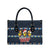 Funny Duck Characters Christmas Quacker Quote Leather Bag with Navy Tree Pattern Design - Wonder Print Shop