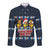 Funny Duck Characters Christmas Quacker Quote Long Sleeve Button Shirt with Navy Tree Pattern Design - Wonder Print Shop