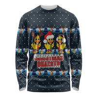 Funny Duck Characters Christmas Quacker Quote Long Sleeve Shirt with Navy Tree Pattern Design - Wonder Print Shop
