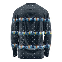 Funny Duck Characters Christmas Quacker Quote Long Sleeve Shirt with Navy Tree Pattern Design - Wonder Print Shop