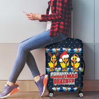 Funny Duck Characters Christmas Quacker Quote Luggage Cover with Navy Tree Pattern Design - Wonder Print Shop