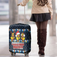 Funny Duck Characters Christmas Quacker Quote Luggage Cover with Navy Tree Pattern Design - Wonder Print Shop