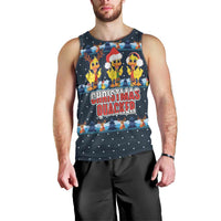 Funny Duck Characters Christmas Quacker Quote Men Tank Top with Navy Tree Pattern Design - Wonder Print Shop